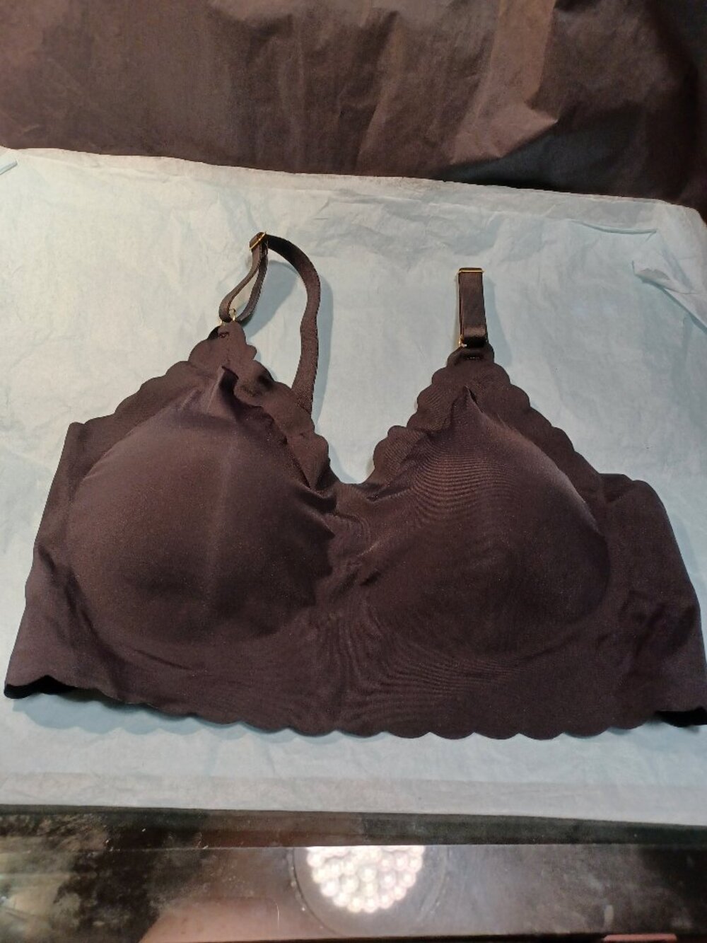 BLACK COLOR  Wireless Scalloped Cami Bra - 1XL